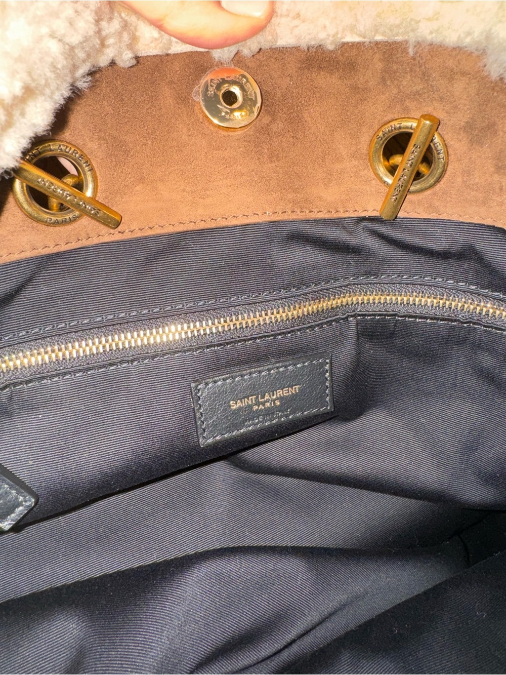New Saint Laurent Le Pochon Genuine Shearling Trim Shoulder Bag - Picture 9 of 9